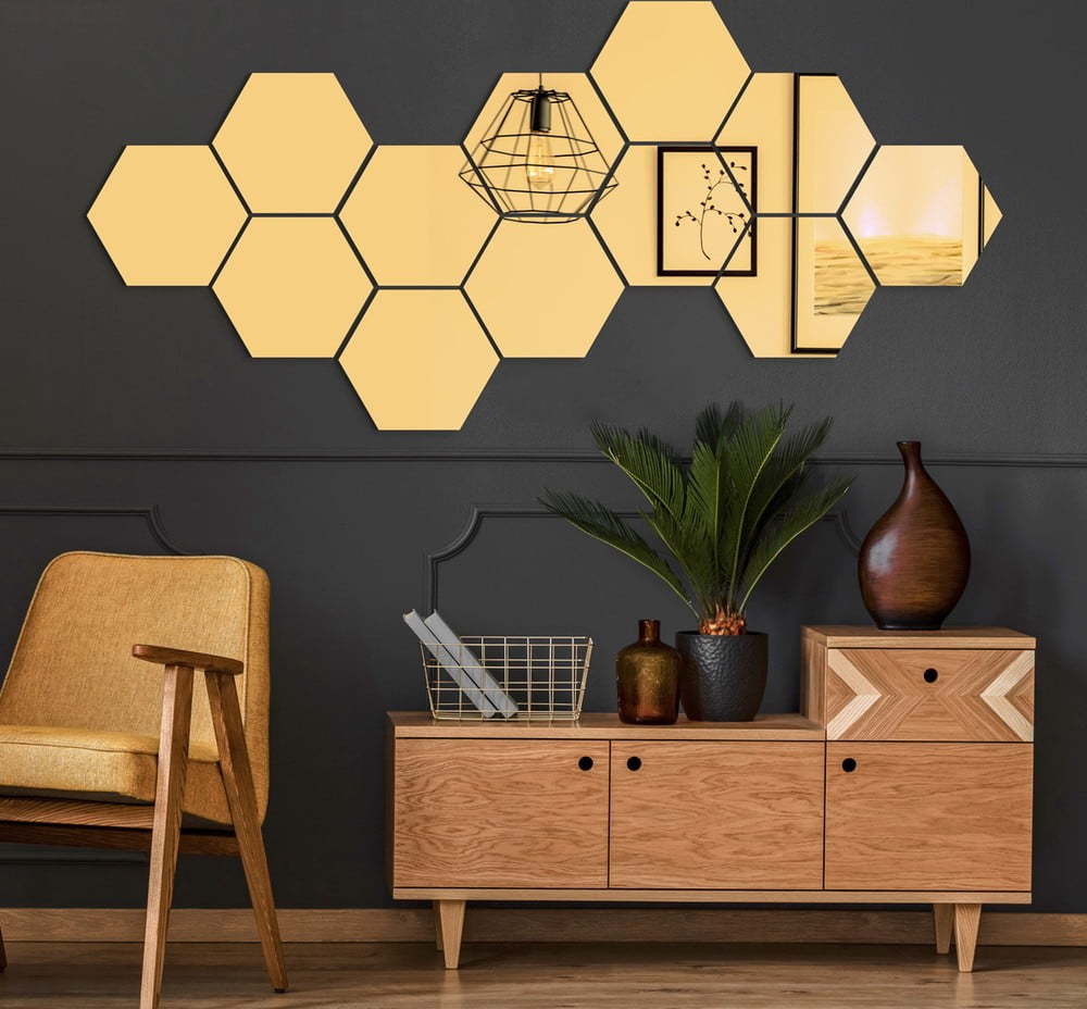 Sada samolepek na zeď 12 ks 17x20 cm Hexagons Gold – Ambiance Ambiance