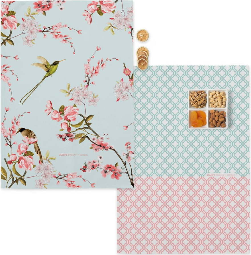 Sada 2 bavlněných kuchyňských utěrek Happy Friday Basic Chinoiserie