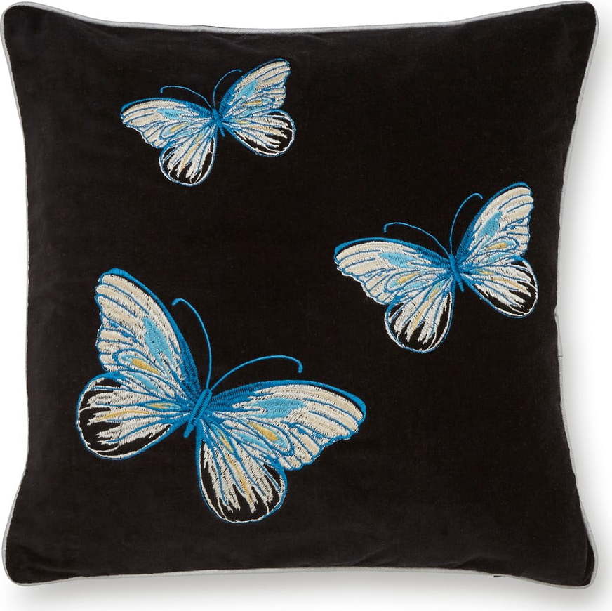 Černý bavlněný dekorativní polštář Cooksmart ® Opulence Butterflies