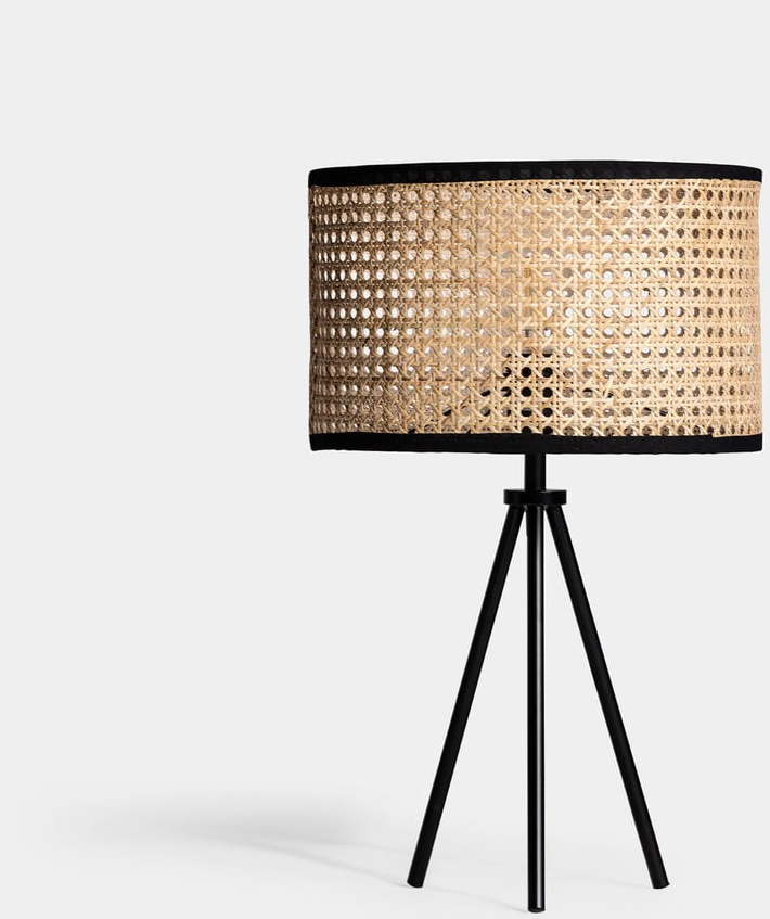 Stolní lampa s ratanovým stínidlem v černo-přírodní barvě (výška 54 cm) – Burkina Burkina