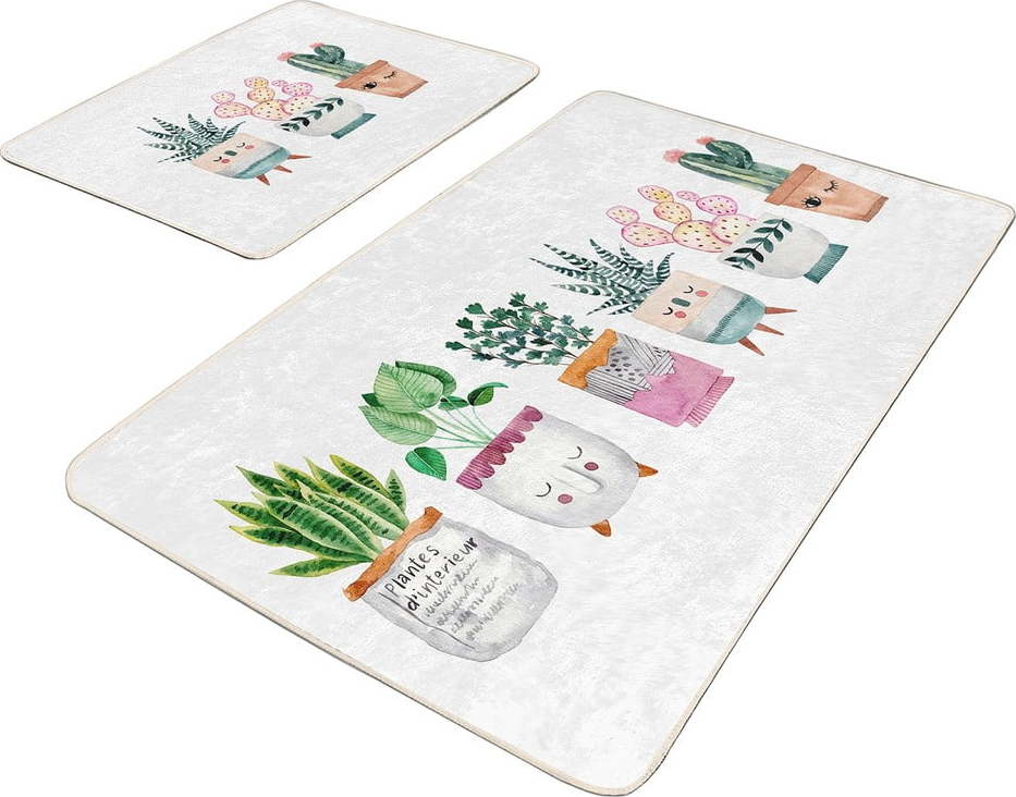 Bílé sametové koupelnové předložky v sadě 2 ks 60x100 cm Succulent – Mila Home Mila Home