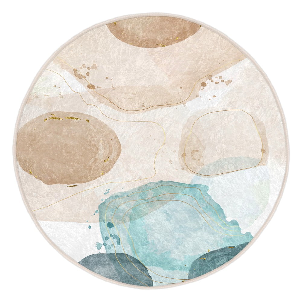 Modro-béžový pratelný kulatý koberec ø 100 cm Puddle – Mila Home Mila Home